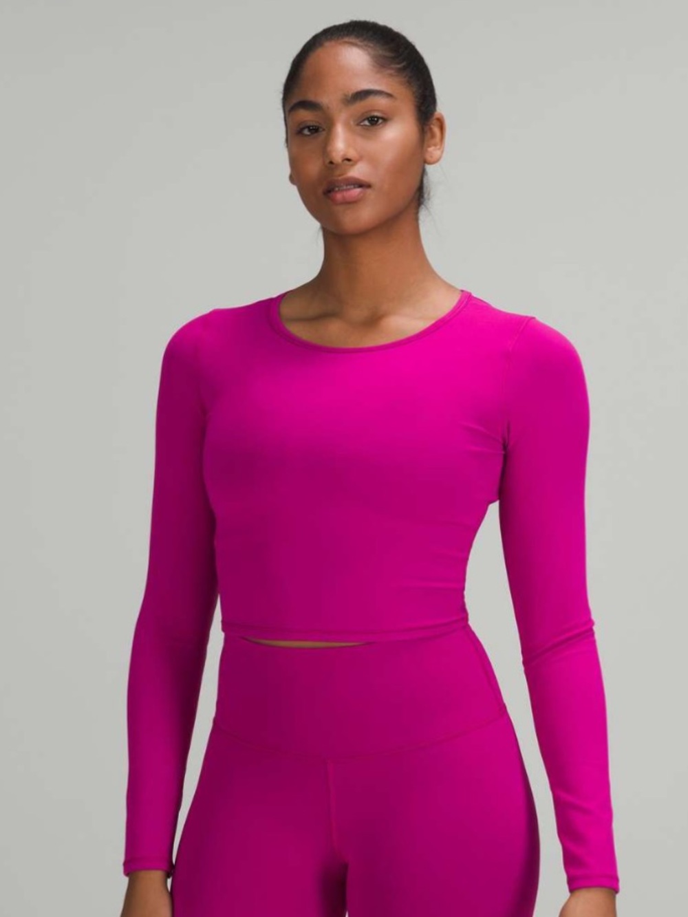 lululemon Wunder Train Cropped Long Sleeve Top Magenta Ripened Raspberry S/M